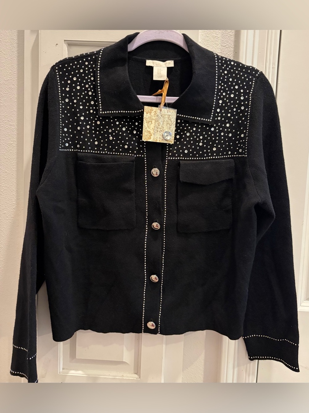 NWT CHRISTIAN SORINO Black Front Jacket w/Studs & Rhinestones Size Medium